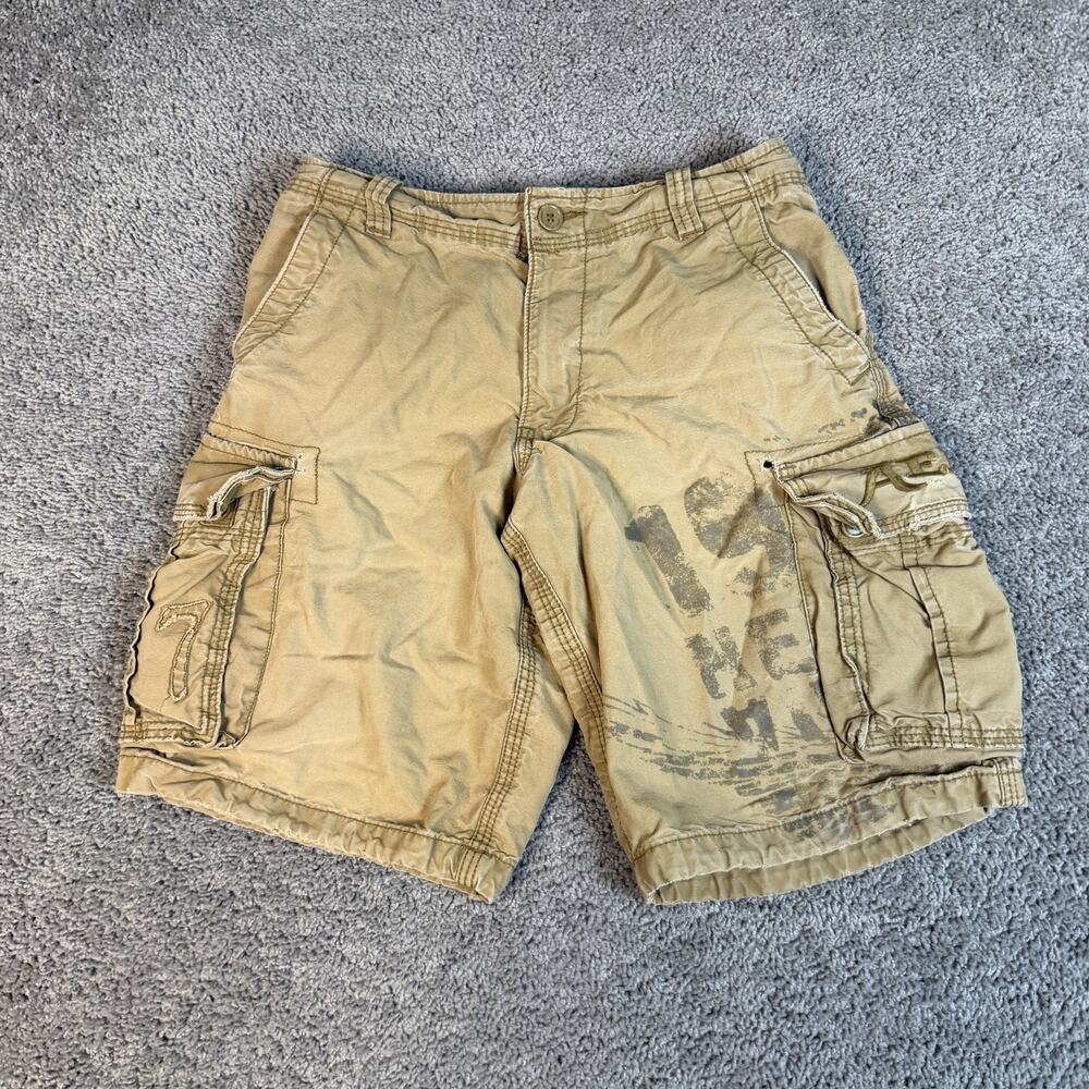 VTG American Eagle Outfitters Shorts Mens 32 Beige Cargo Canvas 11 In Pockets - Picture 2 of 12